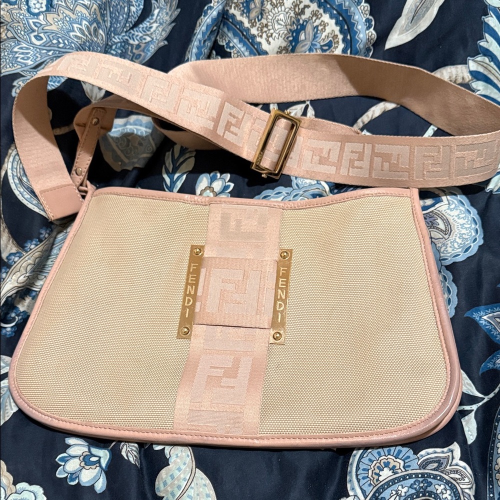 Vintage Fendi Beige and Pink Crossbody Bag
